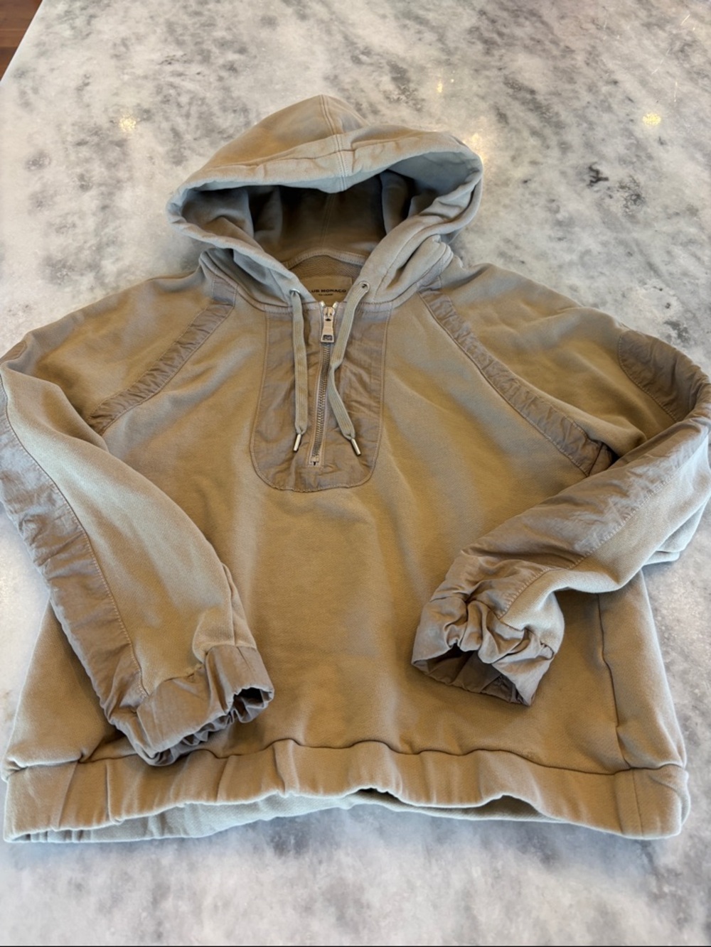 Club Monaco Men's Half-Zip Hooded Sweatshirt in Taupe